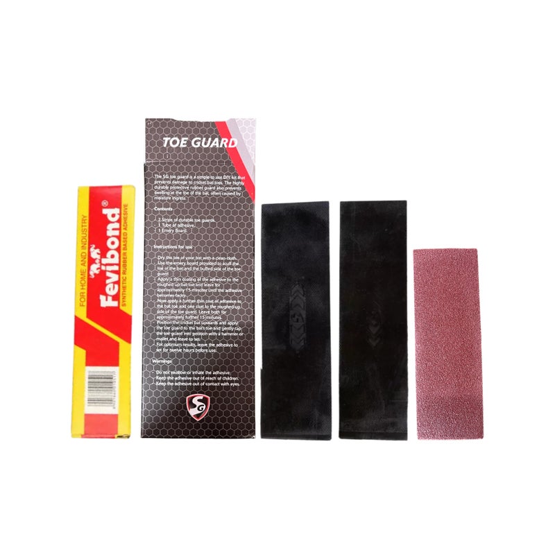 SG Cricket Bat Toe Guard Pack - Professional Heavy Duty Protection System Kit With Adhesive Glue & Sandpaper